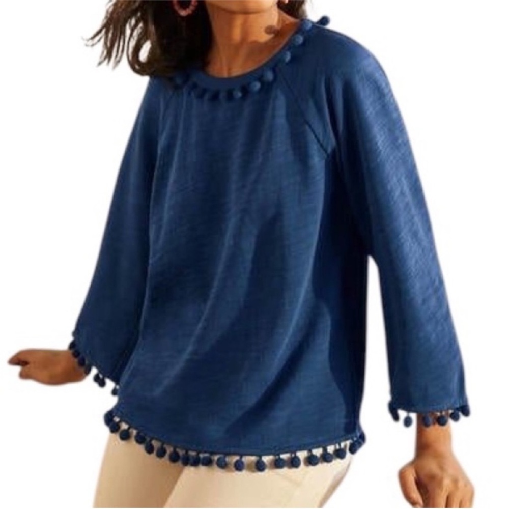 Boden Layla Cotton Top with Pom Poms